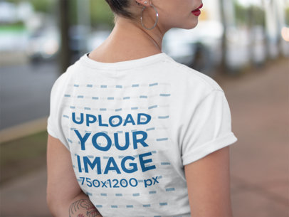 Back Shot of a Tshirt Mockup Featuring a Woman Walking