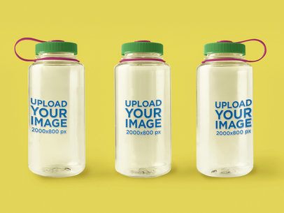 Nalgene Mockup Featuring Three Water Bottles Placed Against a Colorful Background m55019