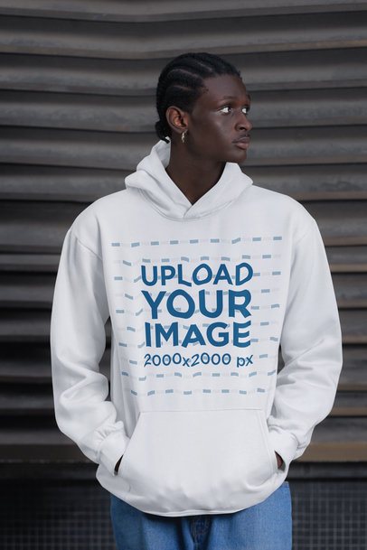 Pullover Hoodie Mockup of a Man Standing in an Urban-Themed Setting