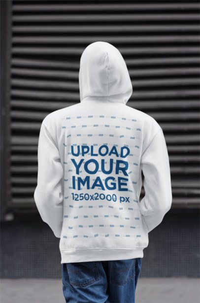 Back-View Pullover Hoodie Mockup of a Man Walking in the Street