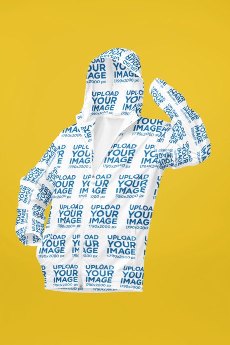 Mockup Featuring a Ghost Model Posing With a Windbreaker Jacket in a Studio