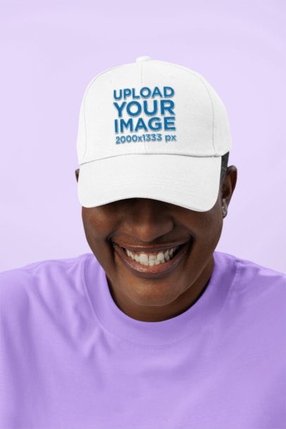 Embroidered Dad Hat Mockup of a Smiling Woman Posing Against a Customizable Background