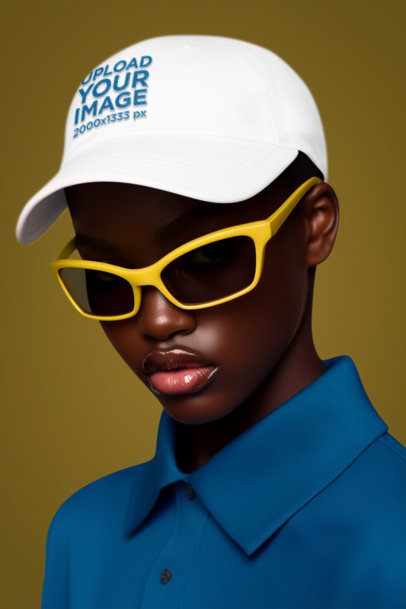 Embroidered Mockup Featuring an AI-Created Stylish Woman Posing in a Studio