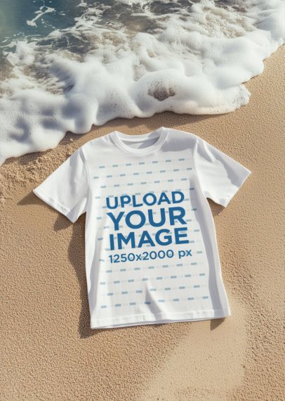 Round Neck T-Shirt Mockup Featuring an AI-Created Beach m54328