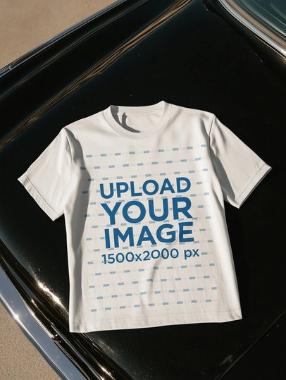 AI-Created Mockup Featuring a Round-Neck T-Shirt Lying on a Car m54337