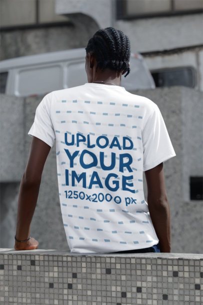 Back-View Mockup of a Man With a Loc Hairstyle Wearing a T-Shirt in the Street m55889