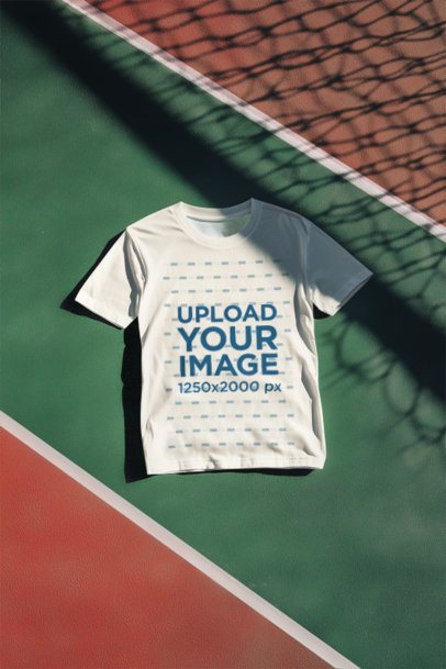 Mockup of an AI-Generated Round-Neck T-Shirt Lying on a Sports Court m54320
