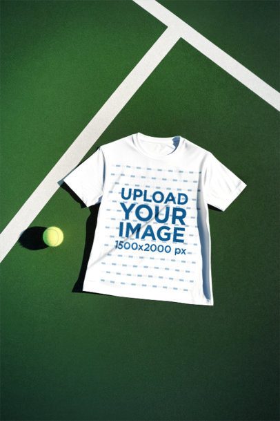 AI-Created Mockup Featuring a T-Shirt Lying on a Tennis Court m54325