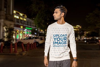 Sweatshirt Mockup Featuring a Man Walking in a Parking Lot With a Serious Look m56864