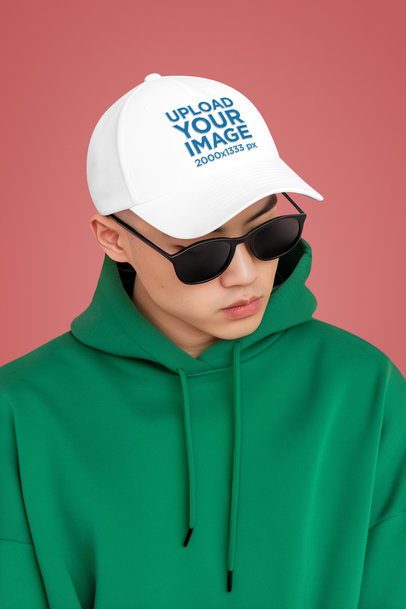 Embroidered Dad Hat Mockup of an AI-Generated Young Man Posing in a Studio Setting m54245