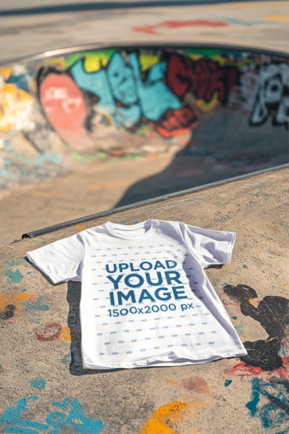 AI-Created Mockup Featuring a Round-Neck T-Shirt Lying on a Skate Park m54321