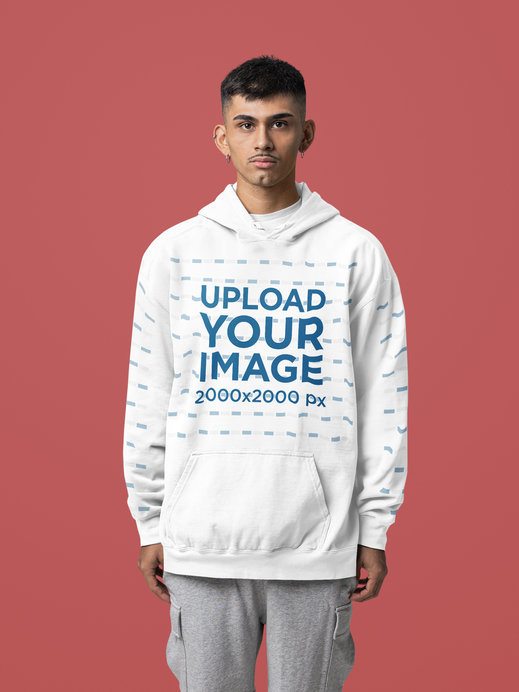 Comfort Colors Hoodie Mockup Featuring a Man With a Mustache in a Colorful Setting