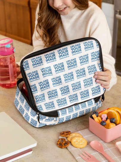 Mockup Featuring a Happy Girl Preparing Her Lunch Bag m57824