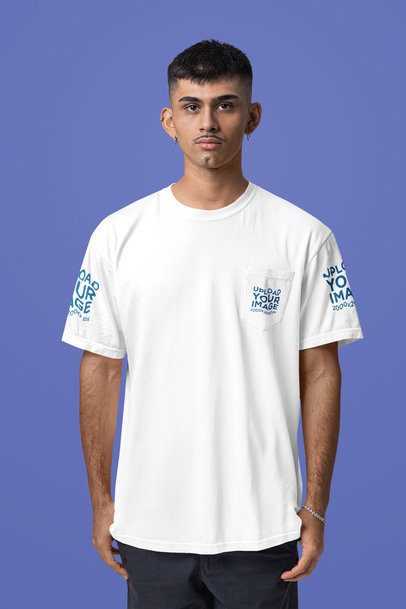 Comfort Colors Mockup Featuring a Serious Man in a Pocket Tee Posing in a Studio m57412