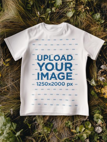 AI-Created Mockup Featuring a Crewneck T-Shirt Lying on a Surface Full of Plants m54335