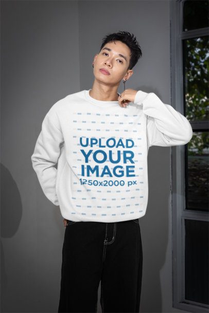 Sweatshirt Mockup Featuring a Man Wearing an Alternative Style in a Room With a Window m54155
