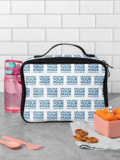 Lunch Bag Mockup Featuring a Kitchen Setting Surrounded by Food m57814