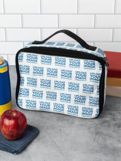 Mockup of a Sublimated Lunch Bag Placed in a Cold Kitchen Setting m57816