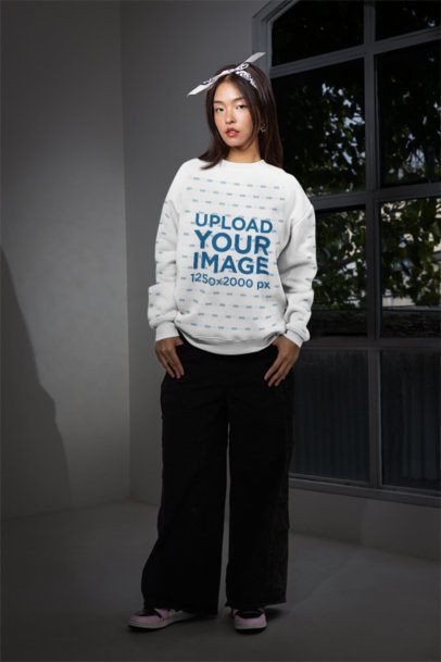 Crewneck Sweatshirt Mockup of a Woman With an Alternative Style Posing Near a Window m54150
