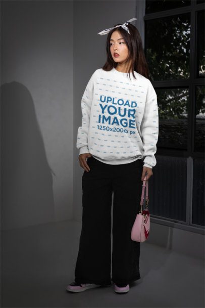 Alternative-Styled Mockup Featuring a Woman Wearing a Sweatshirt With Customizable Sleeves m54153