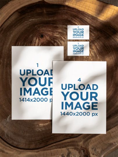 Mockup of a Folder Lying on a Wooden Surface With Two Business Cards and a Paper Sheet