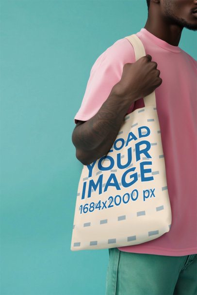 Mockup of an AI-Generated Bearded Man Carrying a Tote Bag on His Shoulder