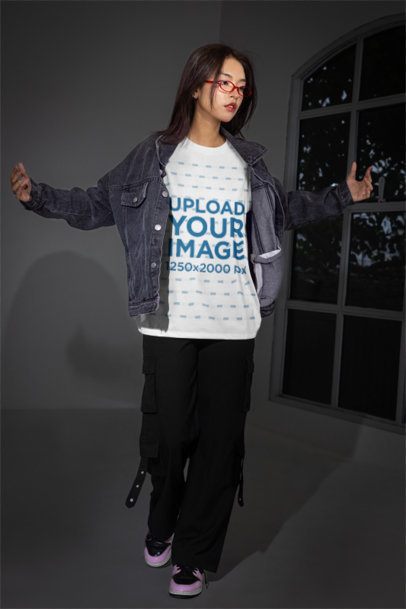 Oversized T-Shirt Mockup of a Woman With an Alternative Look Standing Near a Window m54184