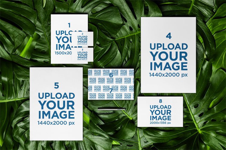 Journal Mockup Featuring Business Cards With Postcards  and Paper Sheets on a Botanical Background