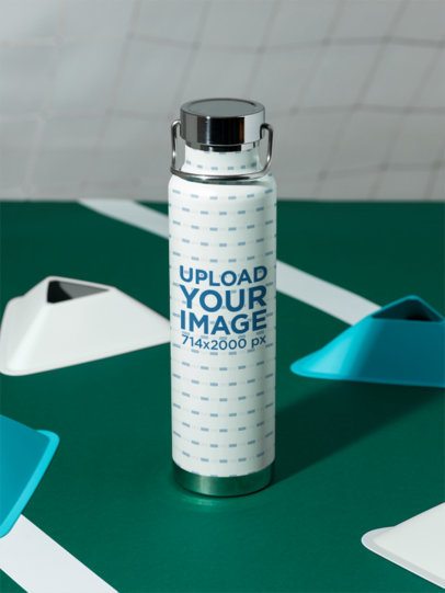 Copper Vacuum Insulated Bottle Mockup Featuring a Soccer Field
