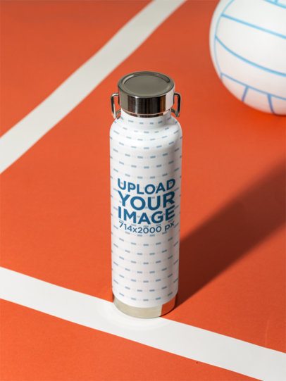 Volleyball-Themed Mockup Featuring a Copper Vacuum Insulated Bottle