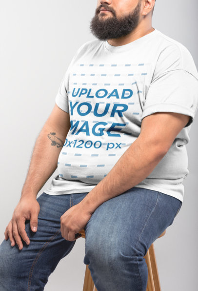 Plus Size Round Neck Tee Mockup of a Man with a Beard