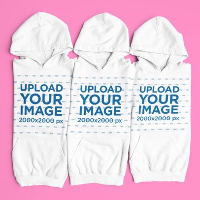 Mockup of Three Folded Gildan Pullover Hoodies Lying on a Colorful Background m52196