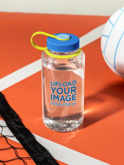 Wide Mouth Water Bottle Mockup Featuring a Volleyball Theme