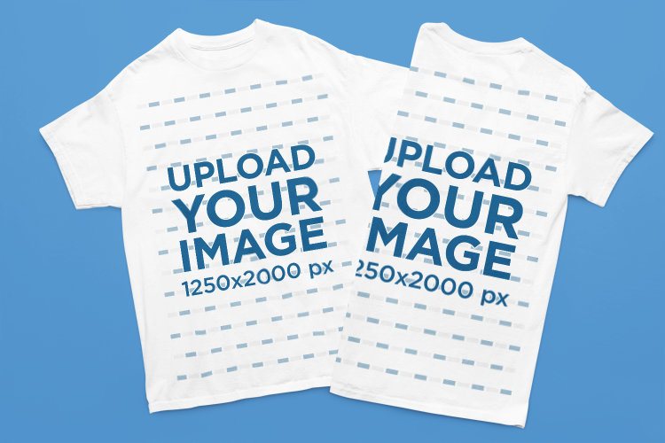 Gildan Mockup Featuring Two Round-Neck T-Shirts Lying on a Customizable Background