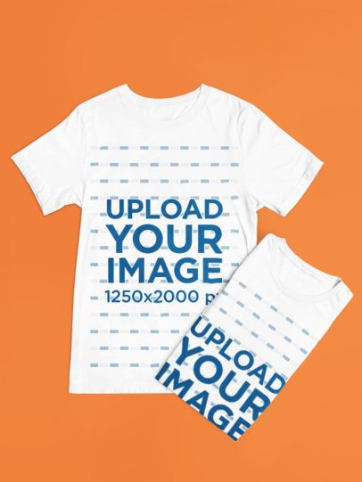 Bella Canvas Mockup Featuring Two Round-Neck T-Shirts Placed on a Colorful Setting