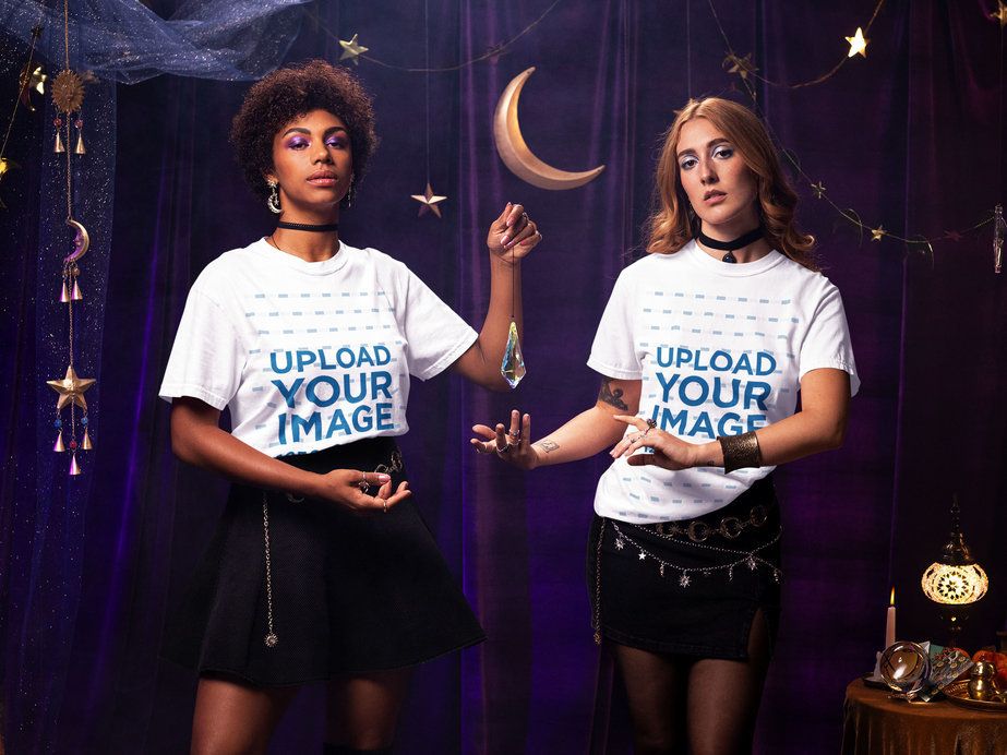 Placeit Comfort Colors T Shirt Mockup of Two Women Posing With a
