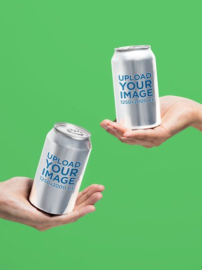 Mockup Featuring Two Hands Holding Cans Against a Customizable Background m58383