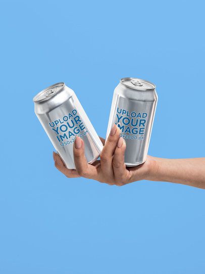 Mockup of a Person Holding Two Cans Against a Colorful Background m58382