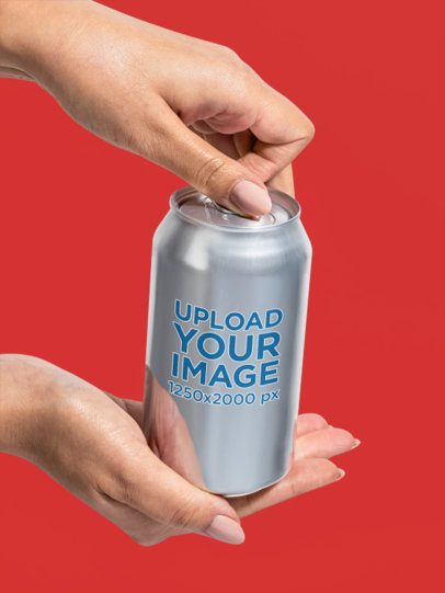 Mockup of a Woman Opening a Can Against a Customizable Background m58412