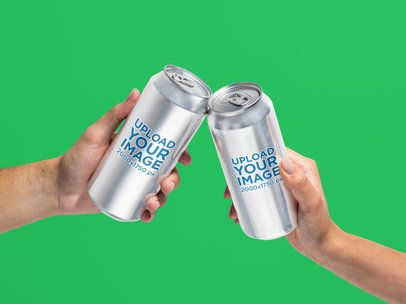 Mockup of Two persons Cheering With Cans Against a Colorful Background m58418