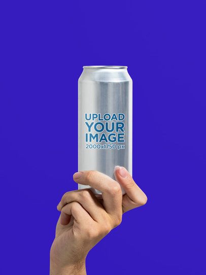 Can Mockup Featuring a Person's Hand Against a Customizable Background m58413