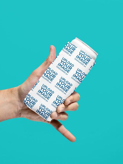 Mockup of a Person Holding a Koozie Against a Customizable Backdrop m58391