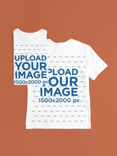 Bella Canvas Mockup of Two Round-Neck T-Shirts Lying on a Customizable Background