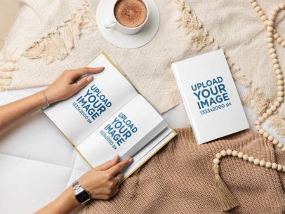 Mockup of a Woman Reading a Book on a Cozy Bed m58547
