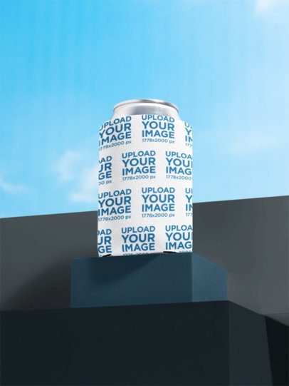 Mockup Featuring a Koozie Placed on a Colorful Cube Against the Sky m58410