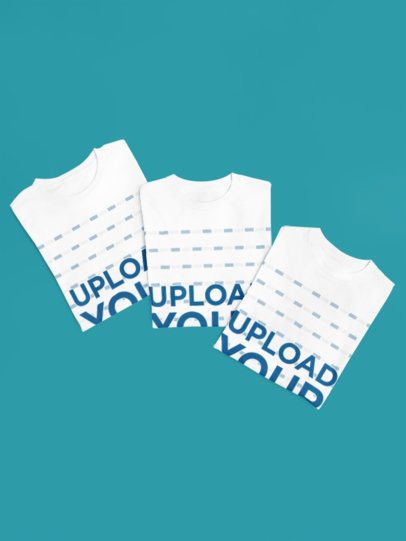 Gildan Mockup Featuring Three Folded T-Shirts Placed on a Colorful Backdrop