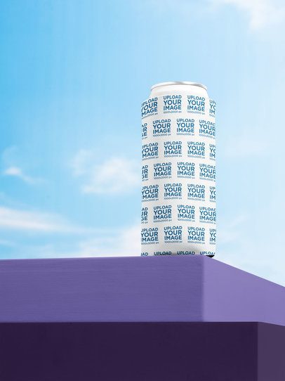 Koozie Mockup Featuring a Colorful Platform and a Nice Sky
