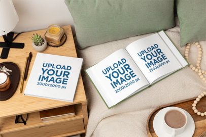Mockup of a Cozy Bedroom Featuring Two Books