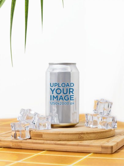 Mockup of a Can Placed on a Table Surrounded by Ice