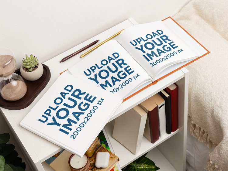 Placeit - Book of Two Hardcover Books Placed on a Night Table in a ...